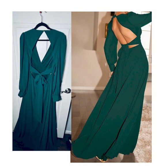 Talk About Divine Hunter Green Long Sleeve Backless Maxi Dress Size XS New NWT - Picture 2 of 6